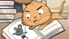 小猫在图书馆抓“老鼠”，这只猫的眼神可能不