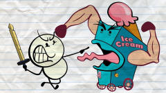 搞笑铅笔画小人：和疯狂的冰淇凌机决斗谁能获