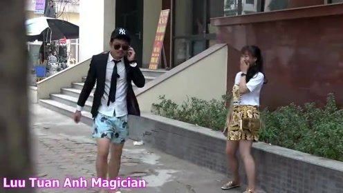 街头恶搞：搞笑的服装，在越南大街上，美女哭