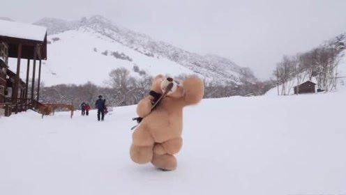 第一次打扮成大熊去滑雪场，我滑的很开心，就