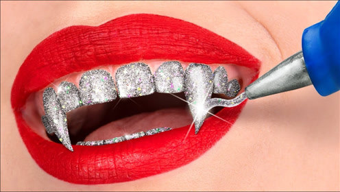 趣味恶搞：美女镶上钻石牙齿，秒变“吸血鬼&