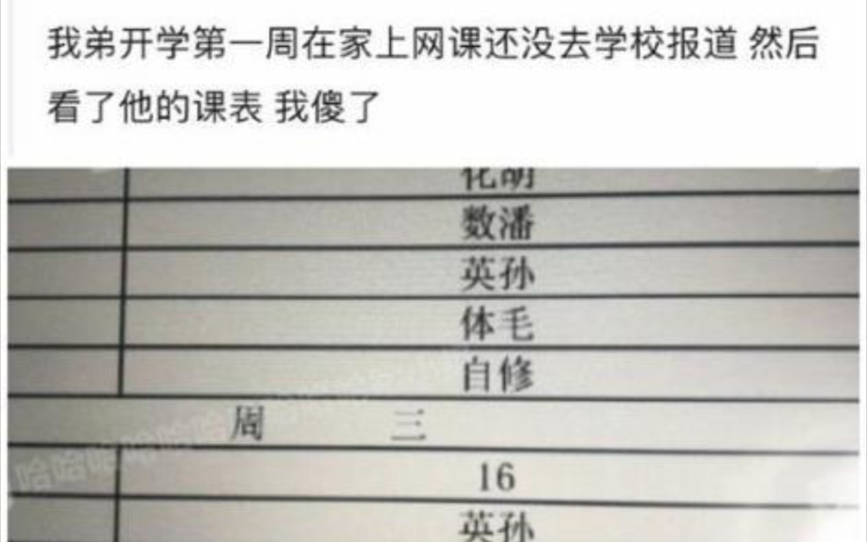 我弟开学第一周在家上网课，还没去学校报道，