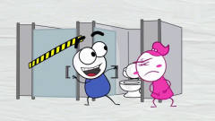 搞笑铅笔动画：洗手间里的尴尬事！阿呆太不绅