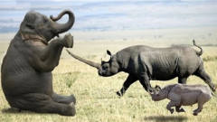 3吨重犀牛大战大象，摄影师拍下罕见画面，简直